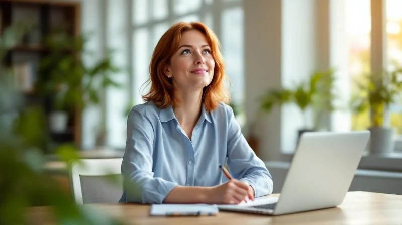 Frau beim Online-Kurs am Laptop in einer hellen Göttinger Wohnung